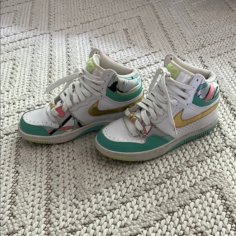 Nike Colorful High-Top Sneakers with Gold Accents
